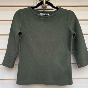 Vanilia tropical green ribbed crew neck 3/4 sleeve sweater, XS